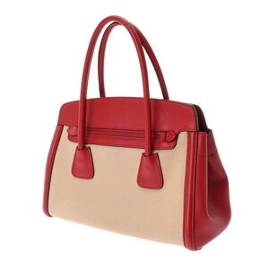 Prada Canvas Tote Leather Beige Handbag Bag Tan Red